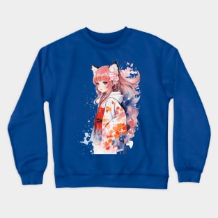 Kawaii baby in Kitsune fox kimono Crewneck Sweatshirt